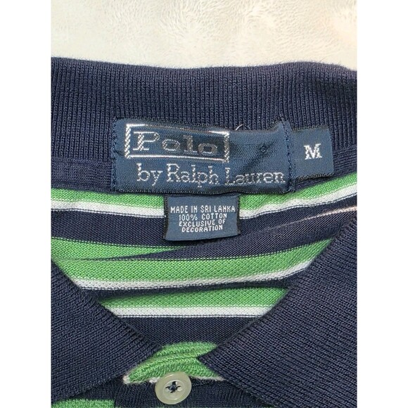 Polo Ralph Lauren Mens Size Medium Blue and Green Stripe Short Sleeve Shirt - Picture 5 of 5